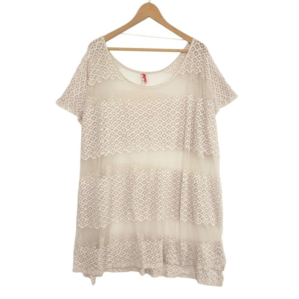 Free People Sheer Unconventional Lace Overlay Tunic Long Blouse Boho Dress Ivory